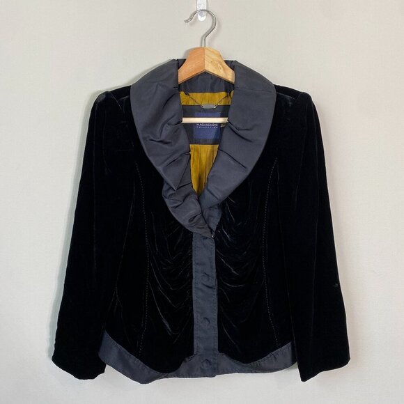 Vintage Magaschoni Women's Size 6 Velvet Silk Puff Collar Blazer Jacket Black - Picture 2 of 14